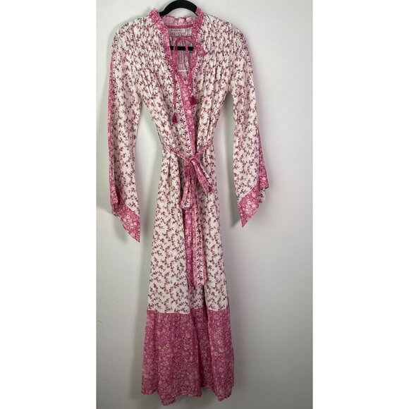 D'Ascoli Maxi Dress Serenity Kaftan Style Fuschia Floral Sz Sm Bohemian - Picture 8 of 11